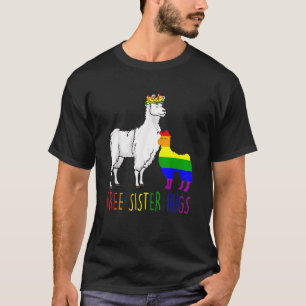 Camiseta Free Sister Hugs Llama Lgbt Orgulho gay Rainbow
