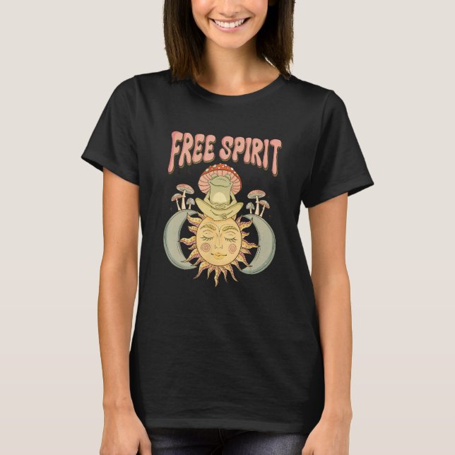 Camiseta Free Spirit Retro Vibes Hippie Style Sapo, Mushroo (Frente)