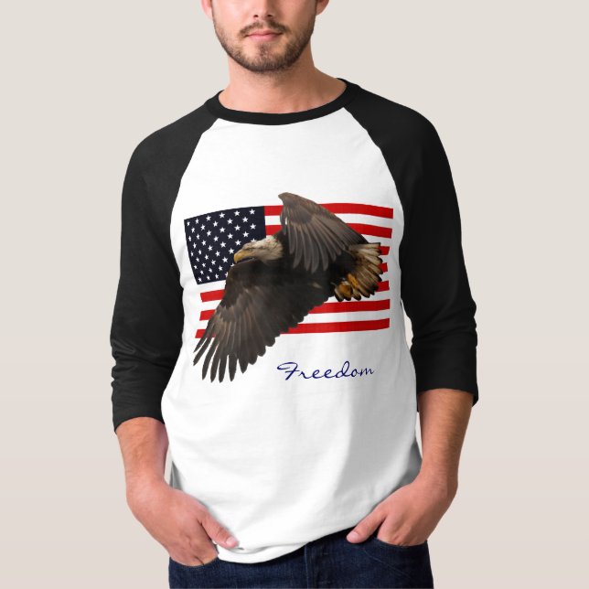 Camiseta FREEDD BALD EAGLE E US FLAG Mens Roupa (Frente)