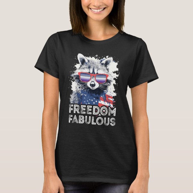 Camiseta Freedom Fabulous  Raccoon Butch Lesbian Sunglasses (Frente)