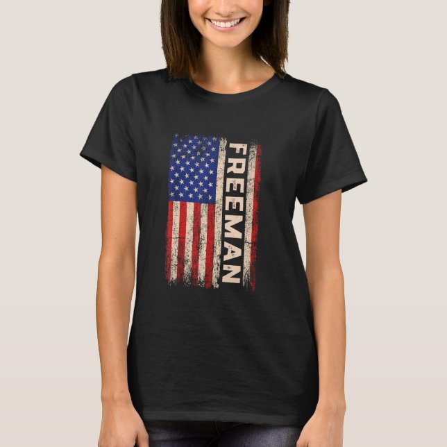 Camiseta Freeman Sobrenome Shirt Freeman Name American Flag (Frente)