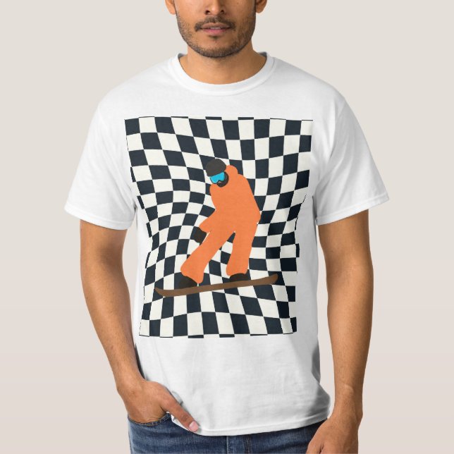 Camiseta Freeride Snowboarder Em Traje Laranja Verificado (Frente)