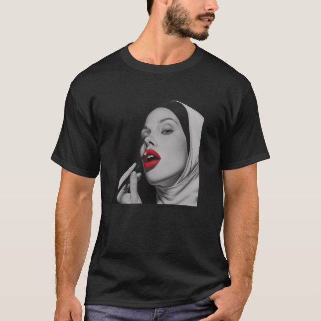 Camiseta freira rebelde com batom, freira rebelde (Frente)