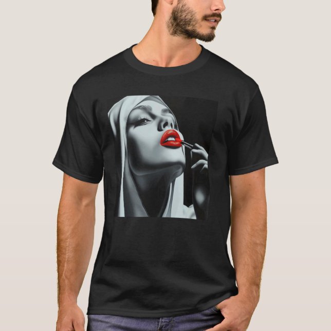 Camiseta freira rebelde com batom, freira rebelde (Frente)