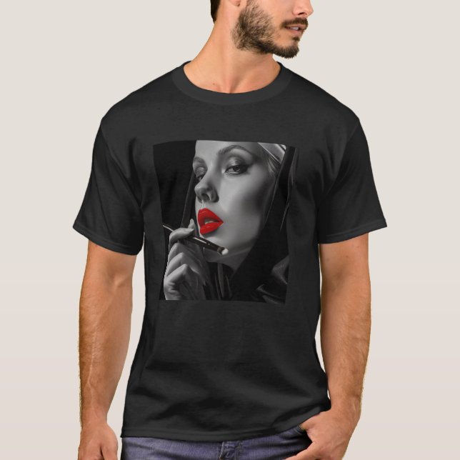 Camiseta freira rebelde com batom, freira rebelde (Frente)