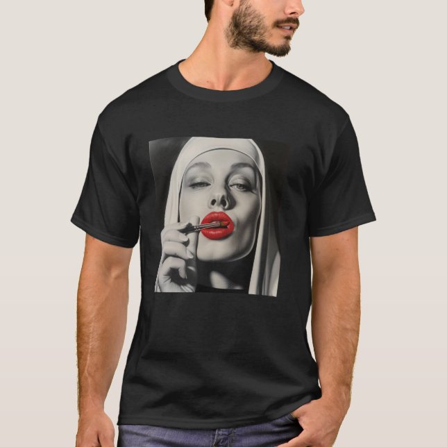 Camiseta freira rebelde com batom, freira rebelde  1 (Frente)