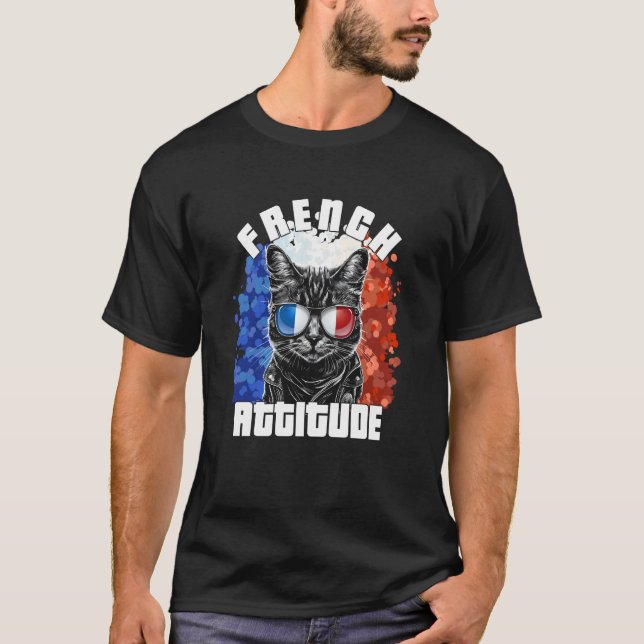Camiseta French Attitude Cat Sunglasses French Flag Frenchy (Frente)