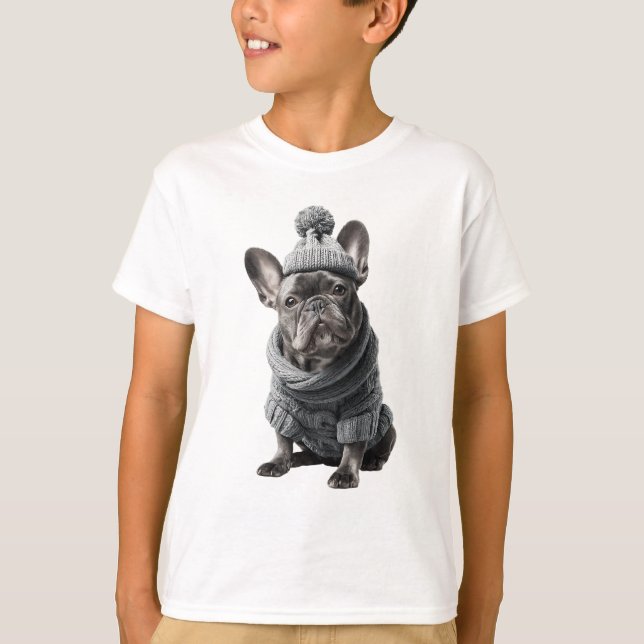 Camiseta French Bulldog Aconchegante Inverno Crianças (Frente)