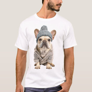 Camiseta French Bulldog Adorável em Roupa de Inverno Tricot