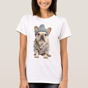 Camiseta French Bulldog Adorável em Roupa de Inverno Tricot
