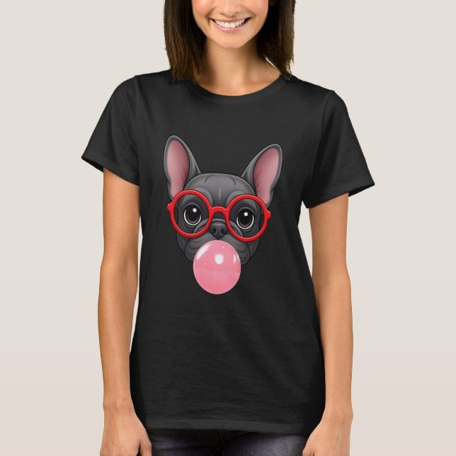 Camiseta French Bulldog Bubble Gum Dog Mom Dad Glasses Funn (Frente)