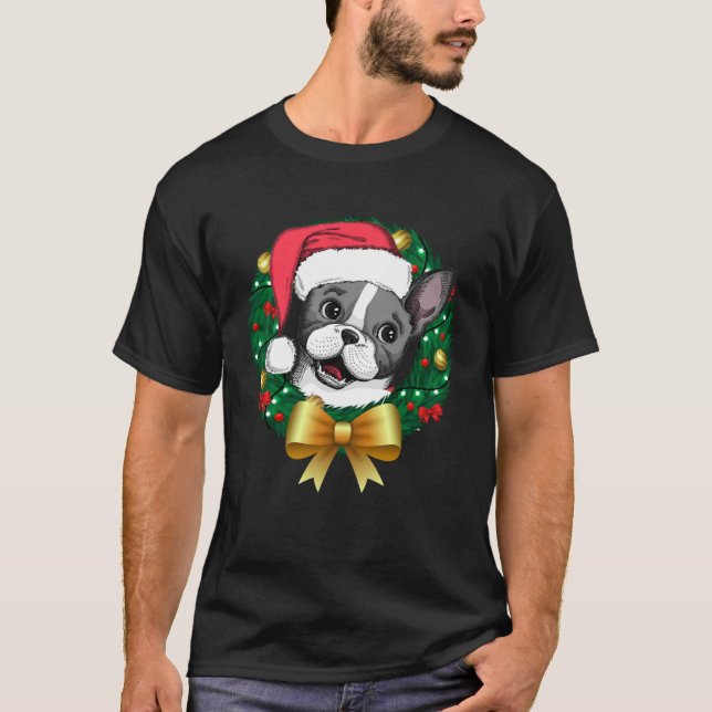 Camiseta French Bulldog Christmas  Santa Xmas Wreath Tree (Frente)