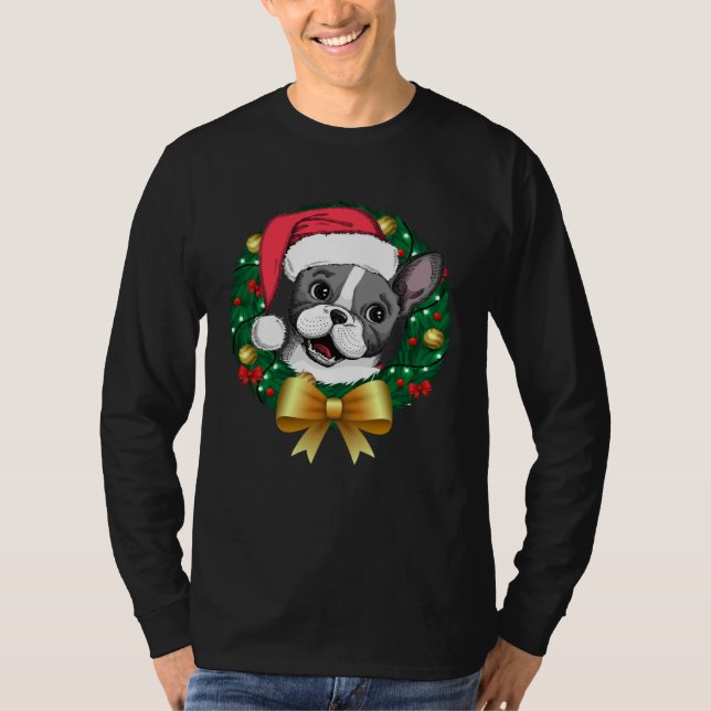 Camiseta French Bulldog Christmas  Santa Xmas Wreath Tree (Frente)