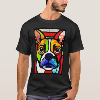 Camiseta French Bulldog - Colorful Stained Glass Pop Art_2