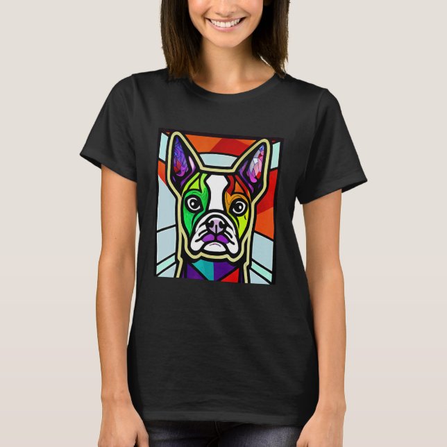 Camiseta French Bulldog - Colorful Stained Glass Pop Art_7 (Frente)