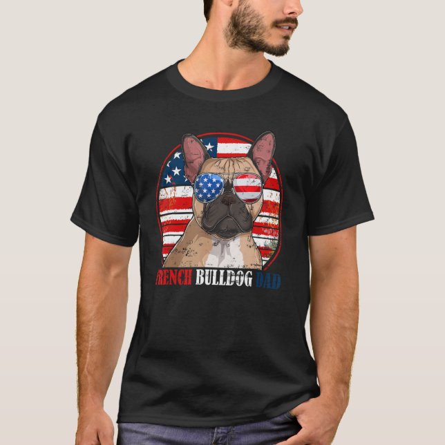 Camiseta French Bulldog Dad Retro American Flag Patriotic S (Frente)
