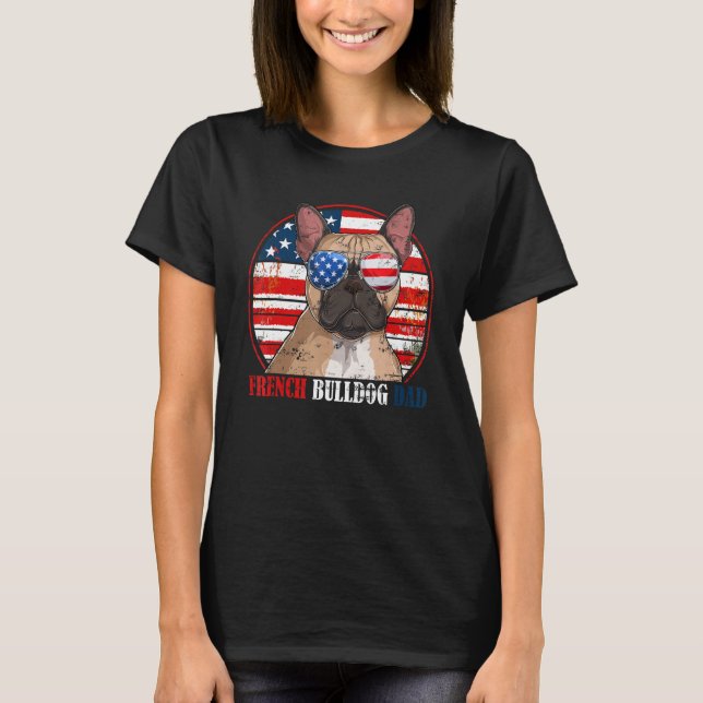 Camiseta French Bulldog Dad Retro American Flag Patriotic S (Frente)