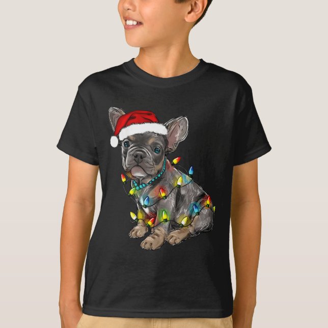 Camiseta French Bulldog Dog Christmas Lights Santa Xmas Pet (Frente)