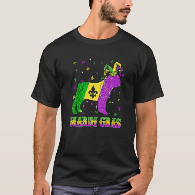 Camiseta French Bulldog Dog Mardi Gras Carnival Jester Bead (Frente)