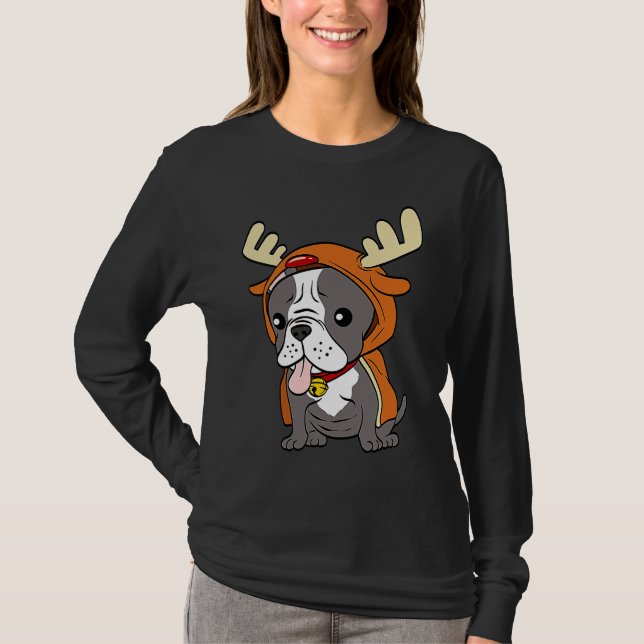 Camiseta French Bulldog Dressed Up Reindeer Dogs Xmas (Frente)
