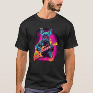 Camiseta French Bulldog Electric Guitar Rock Music  3