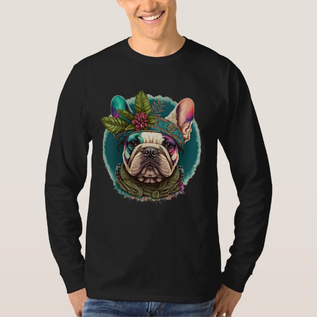 Camiseta French Bulldog Frenchie Hippie Mandala sunflower (Frente)