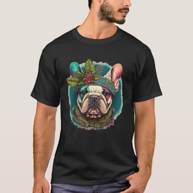Camiseta French Bulldog Frenchie Hippie Mandala sunflower (Frente)