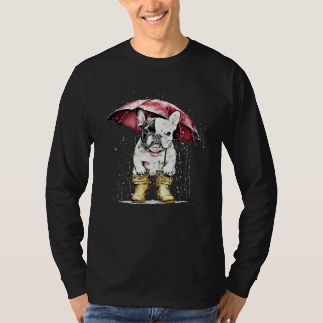 Camiseta French bulldog in the rain with booties and red um (Frente)