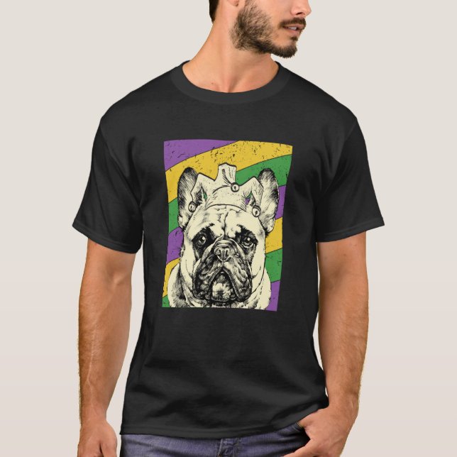 Camiseta French Bulldog Jester Mardi Gras Dog Mom or Dad (Frente)