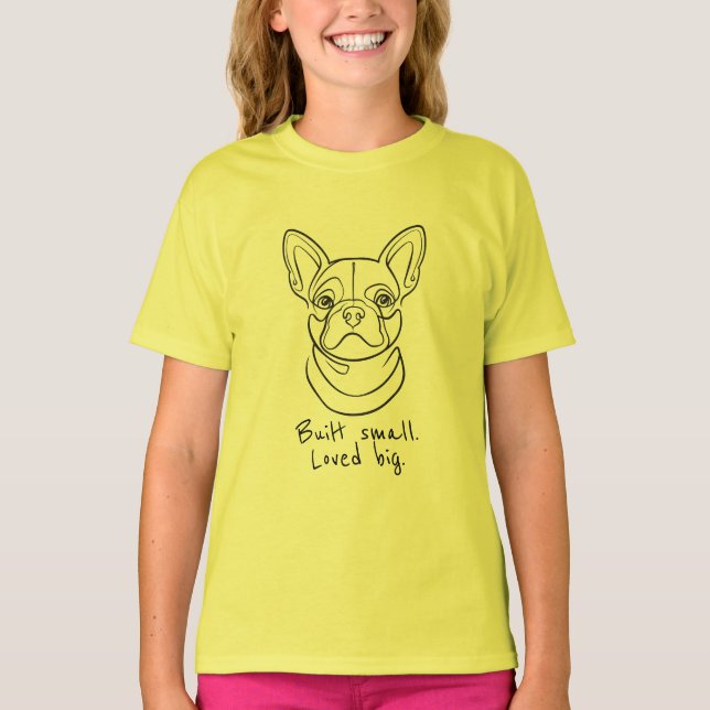Camiseta French Bulldog Line Art. Built Small. Loved Big. (Frente)