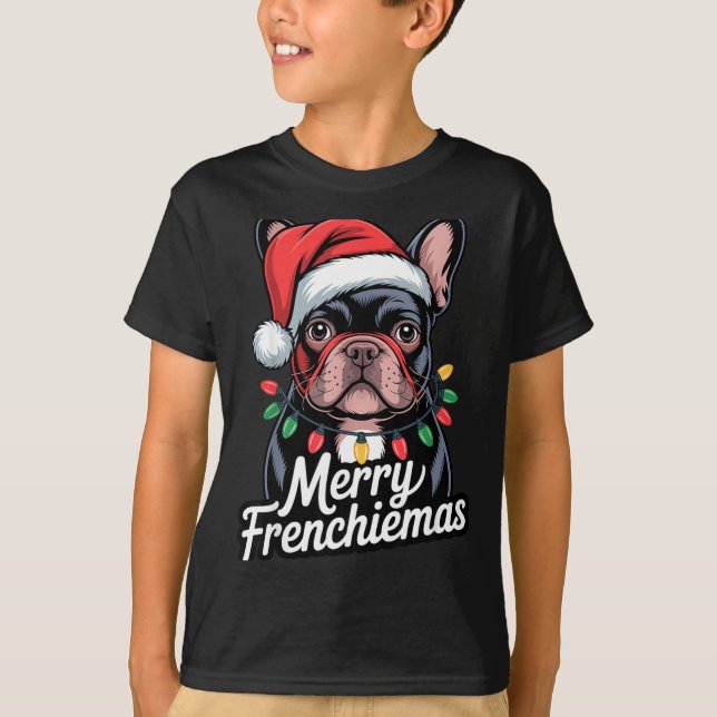Camiseta French Bulldog Merry Frenchiemas Santa Hat Christm (Frente)
