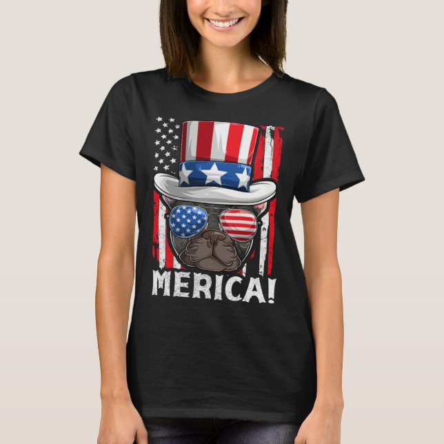 Camiseta French Bulldog Patriotic Dog Apparel USA Flag Meri (Frente)