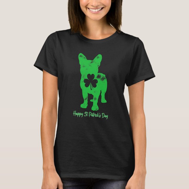 Camiseta French Bulldog St Patricks Day Boys Girls Shamrock (Frente)
