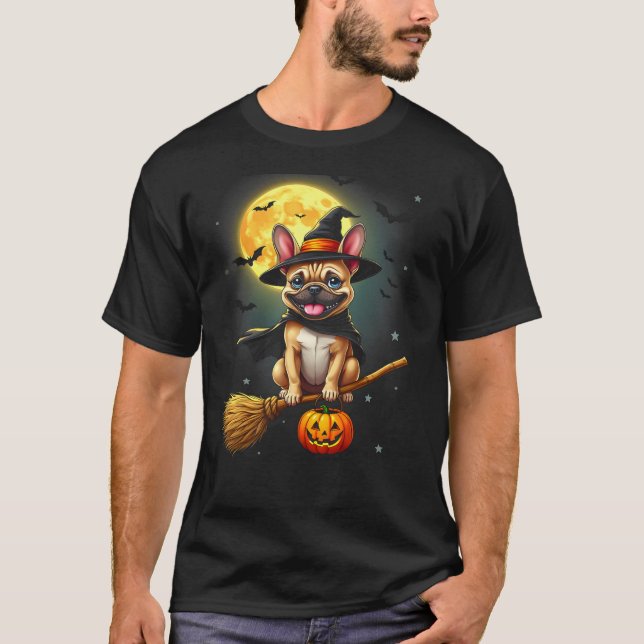 Camiseta French Bulldog Witch Dog Funny Halloween Dogs Men  (Frente)