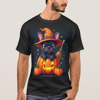Camiseta French Bulldog Witch Pumpkin Halloween Mens Womens