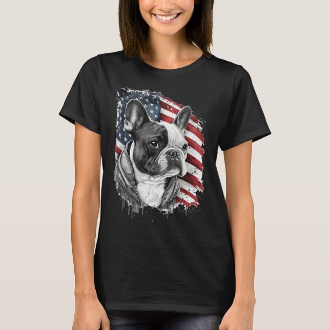 Camiseta French Bulldog with the American Flag (Frente)