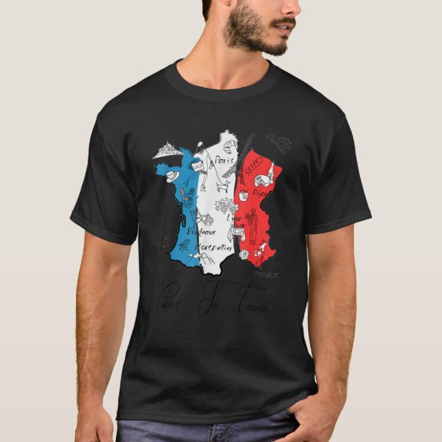 Camiseta French Map Travel Souvenir France Flag Love Paris  (Frente)