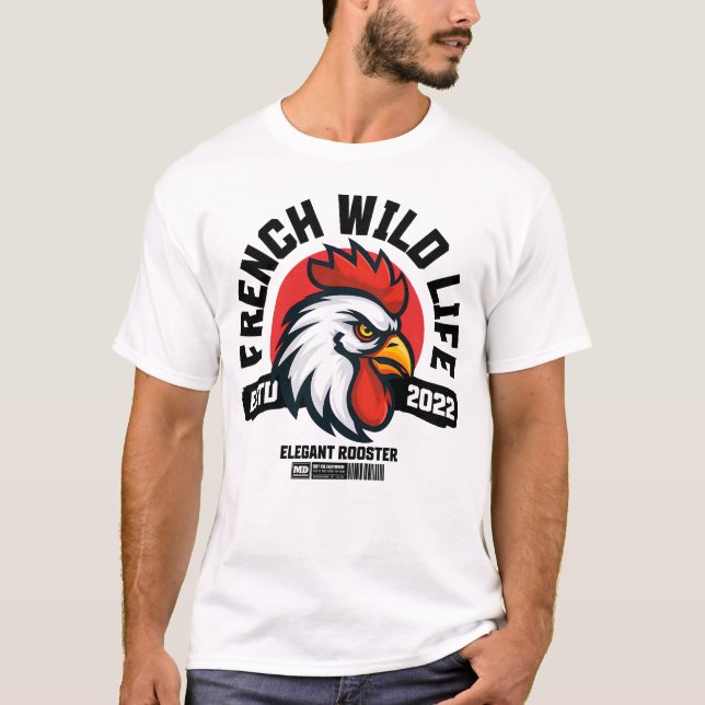 Camiseta French Wild Life – Eleganter Hahn (Frente)