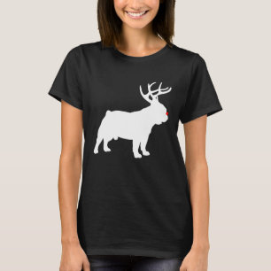 Camiseta Frenchie Cachorro Natal Antlers Férias Xm