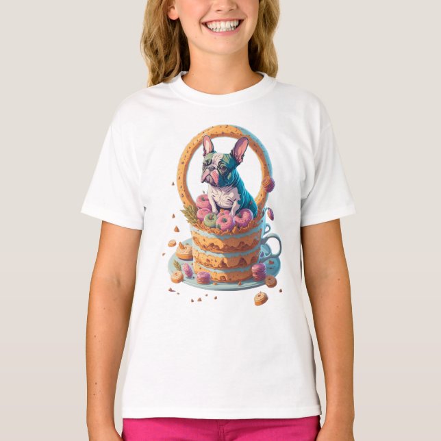 Camiseta Frenchie Cake Break - Um buldogue francês sobre um (Frente)
