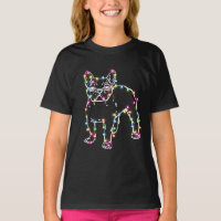 Frenchie com as luzes de Natal Feliz Natal