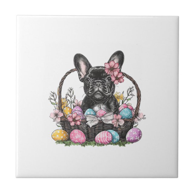 Camiseta Frenchie Dog Páscoa Frenchie Dog Ovos Art (Frente)