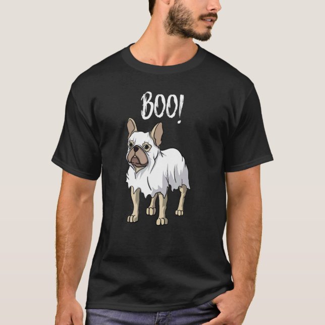 Camiseta Frenchie Ghost Figurume Francês Bulldog Halloween (Frente)