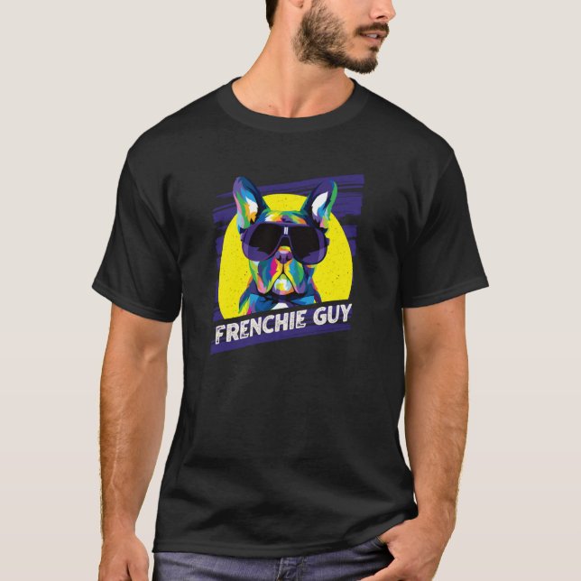 Camiseta Frenchie Guy Dog Dad Humor Fur Dad French Bulldog  (Frente)