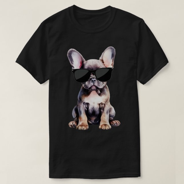 Camiseta Frenchie Puppy Vestindo óculos de sol (Frente do Design)