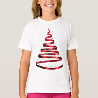 Camiseta Frente de Árvore de Fita Vermelha Cinzenta de Nata