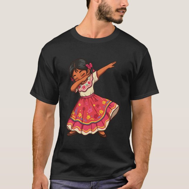 Camiseta Frente de dança Cinco de Mayo Dançando Moça Mexica (Frente)