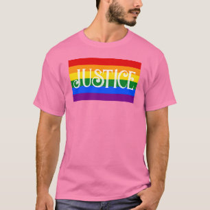 Camiseta Frente: Sinalizador Arco-Íris/Justiça. Traseiro: T