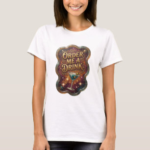 Camiseta Fresh Gold PEÇA-ME UMA BEBIDA Design de Texto