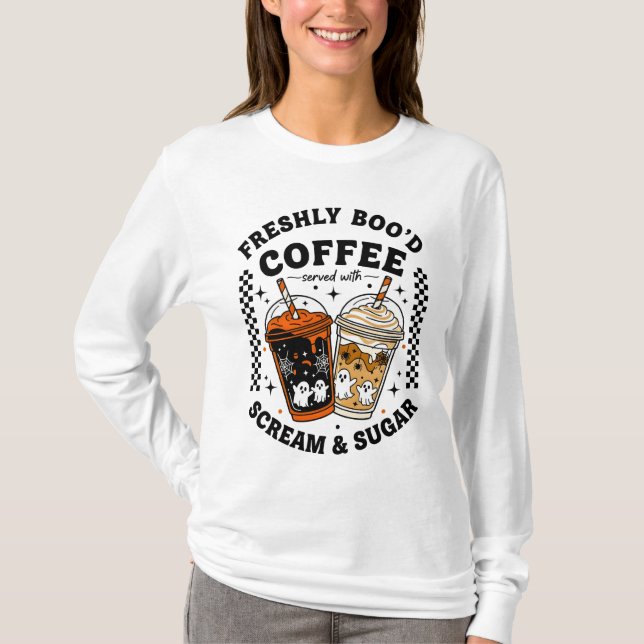 Camiseta Freshly Boo Café Halloween-Cute Ghost Barista (Frente)